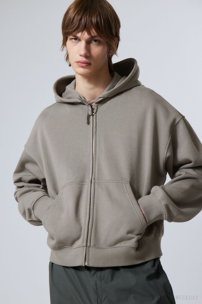 Weekday Boxy Midweight Zip Hoodie Szürke | CYMU8994