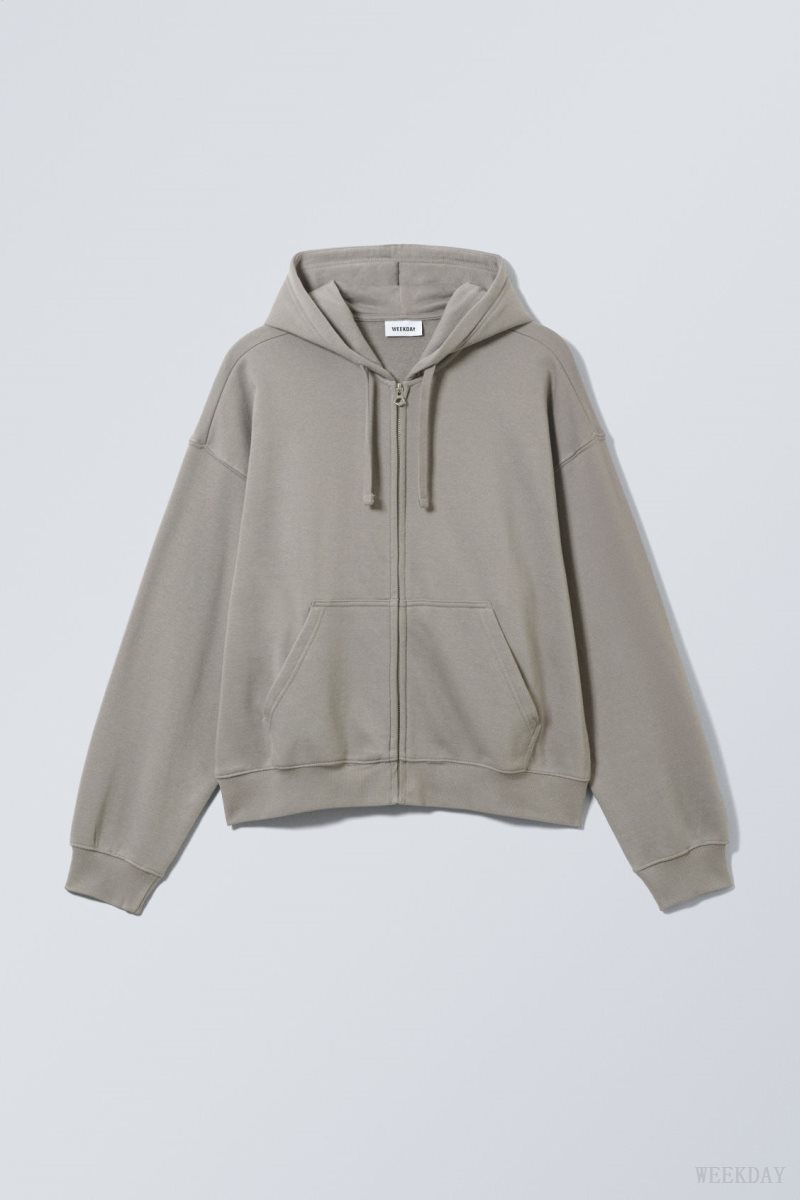 Weekday Boxy Midweight Zip Hoodie Szürke | CYMU8994