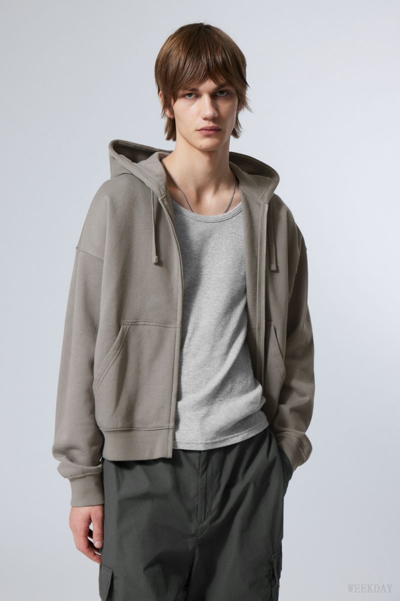 Weekday Boxy Midweight Zip Hoodie Szürke | CYMU8994