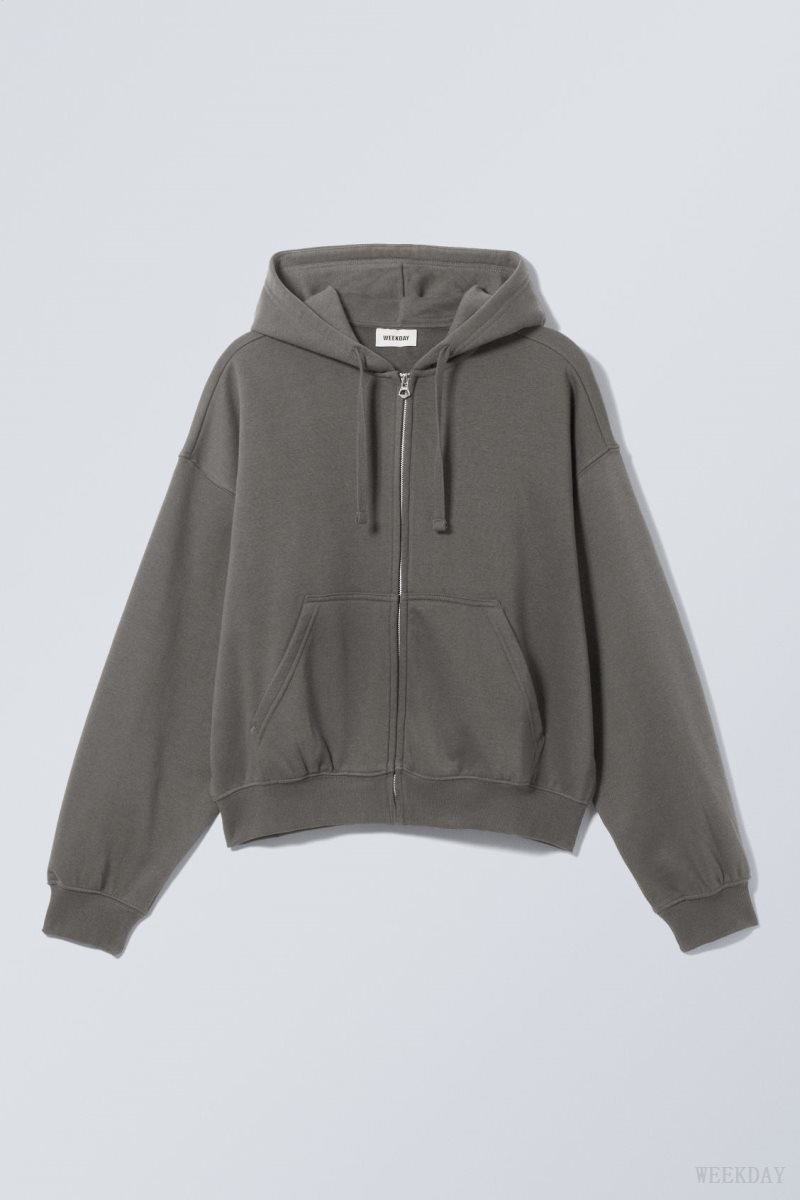 Weekday Boxy Midweight Zip Hoodie Szürke | VPXU1982