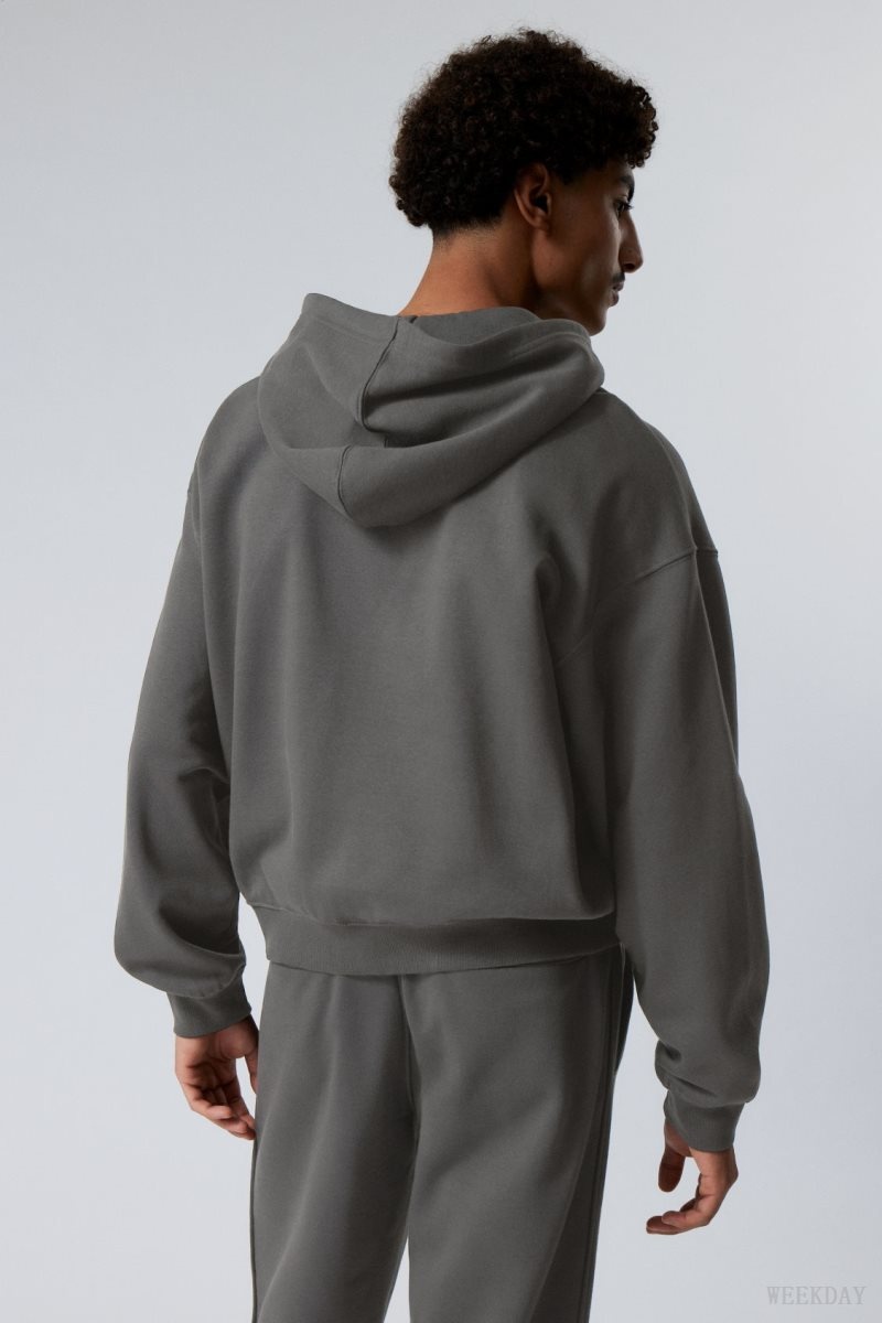 Weekday Boxy Midweight Zip Hoodie Szürke | VPXU1982