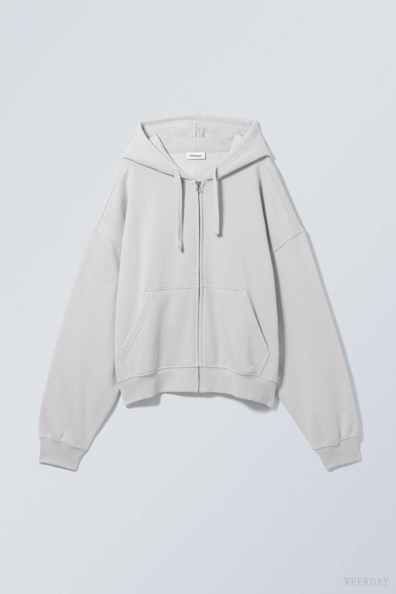 Weekday Boxy Midweight Zip Hoodie Világos Szürke | GGQT0742