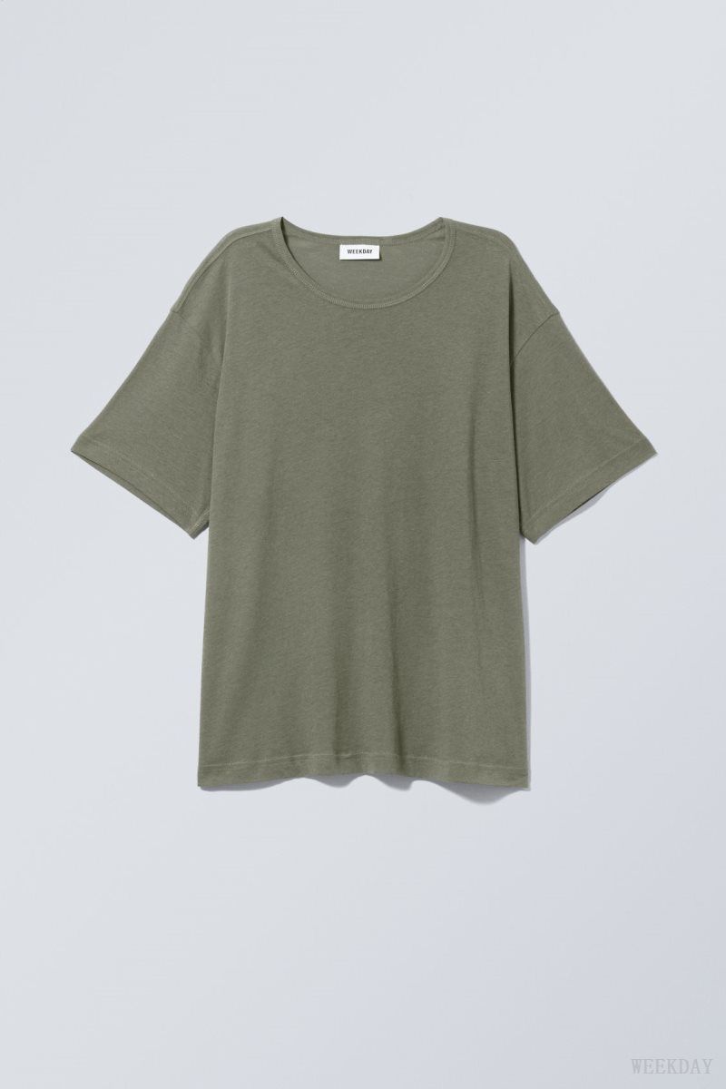 Weekday Boxy Relaxed T-shirt Khaki | ZHTP2330