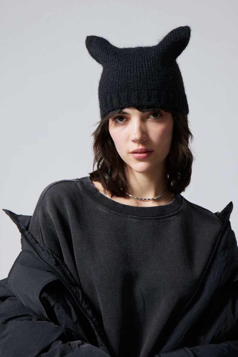 Weekday Cat Beanie Fekete | MSDA9931