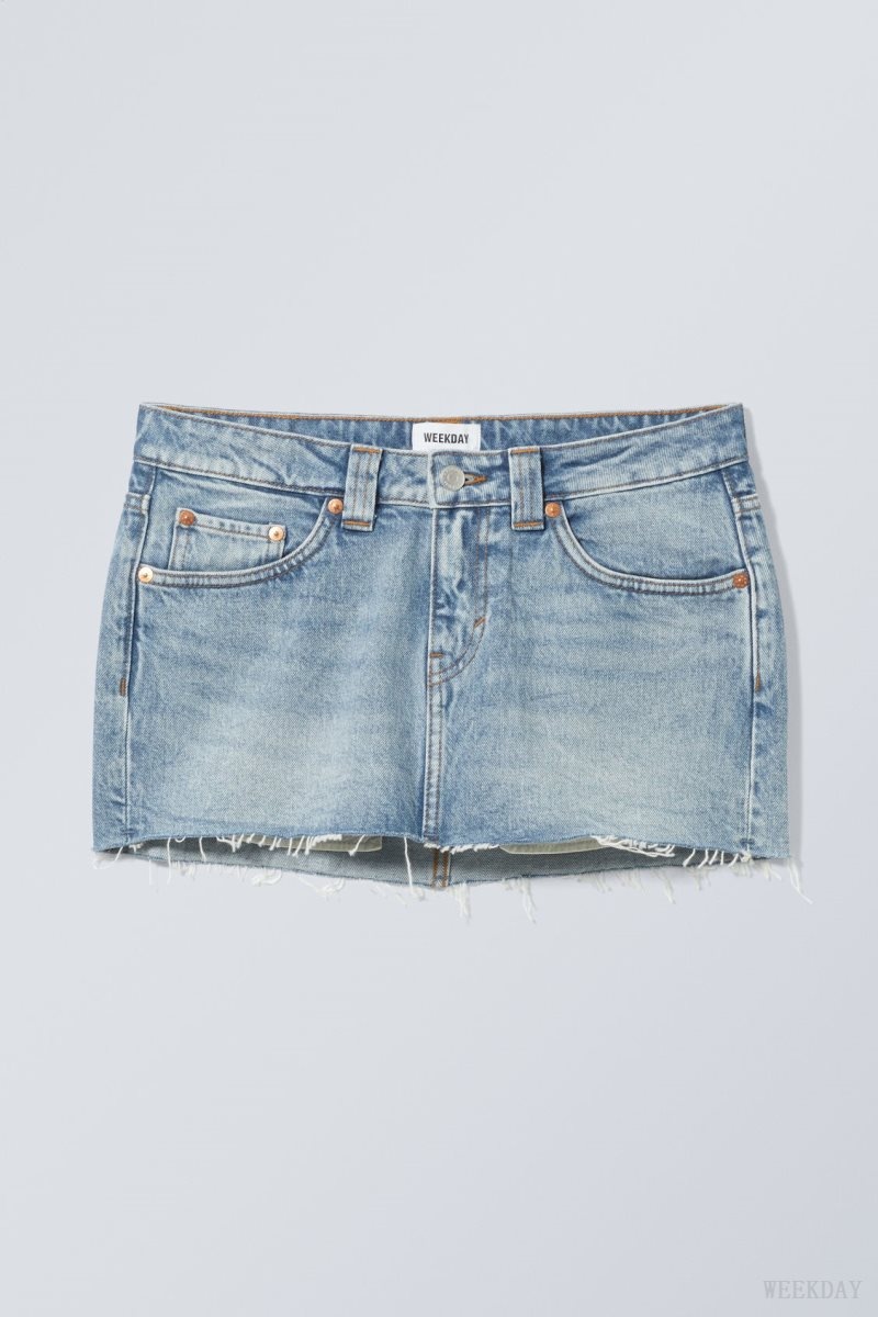 Weekday Ceinture Denim Mini Skirt Kék | TCBT8764