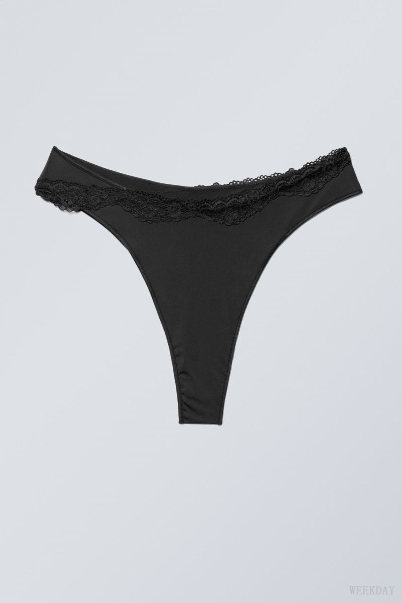 Weekday Cleo Csipke Brazilian Briefs Rövidnadrágok Fekete | BHNF4538