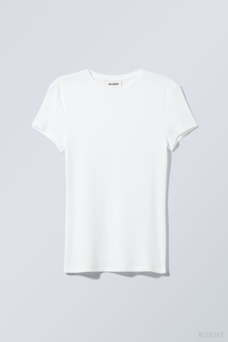 Weekday Close Fitted Rib T-Shirt Fehér | HJNY3083