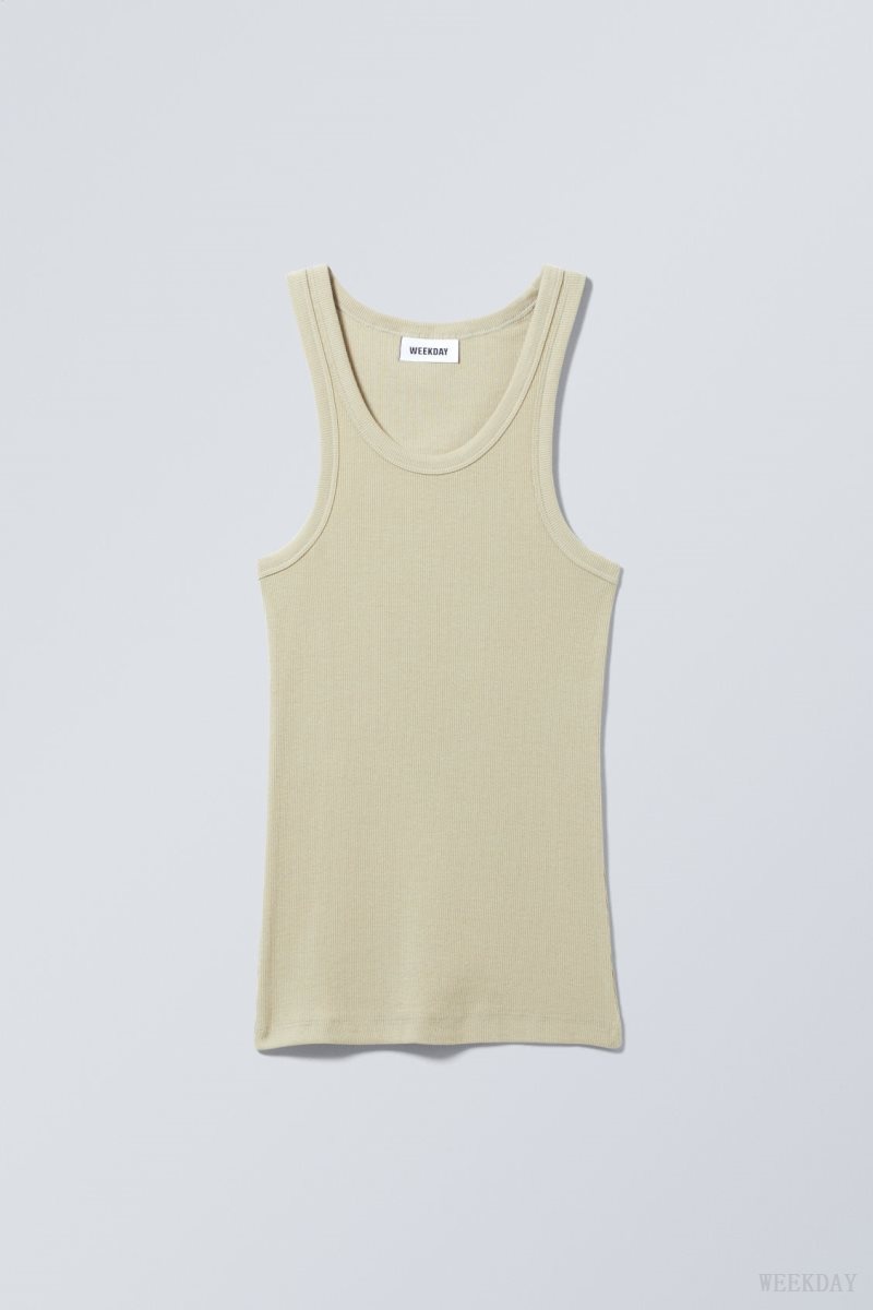 Weekday Close Fitted Tank Top Khaki | ISUX2081