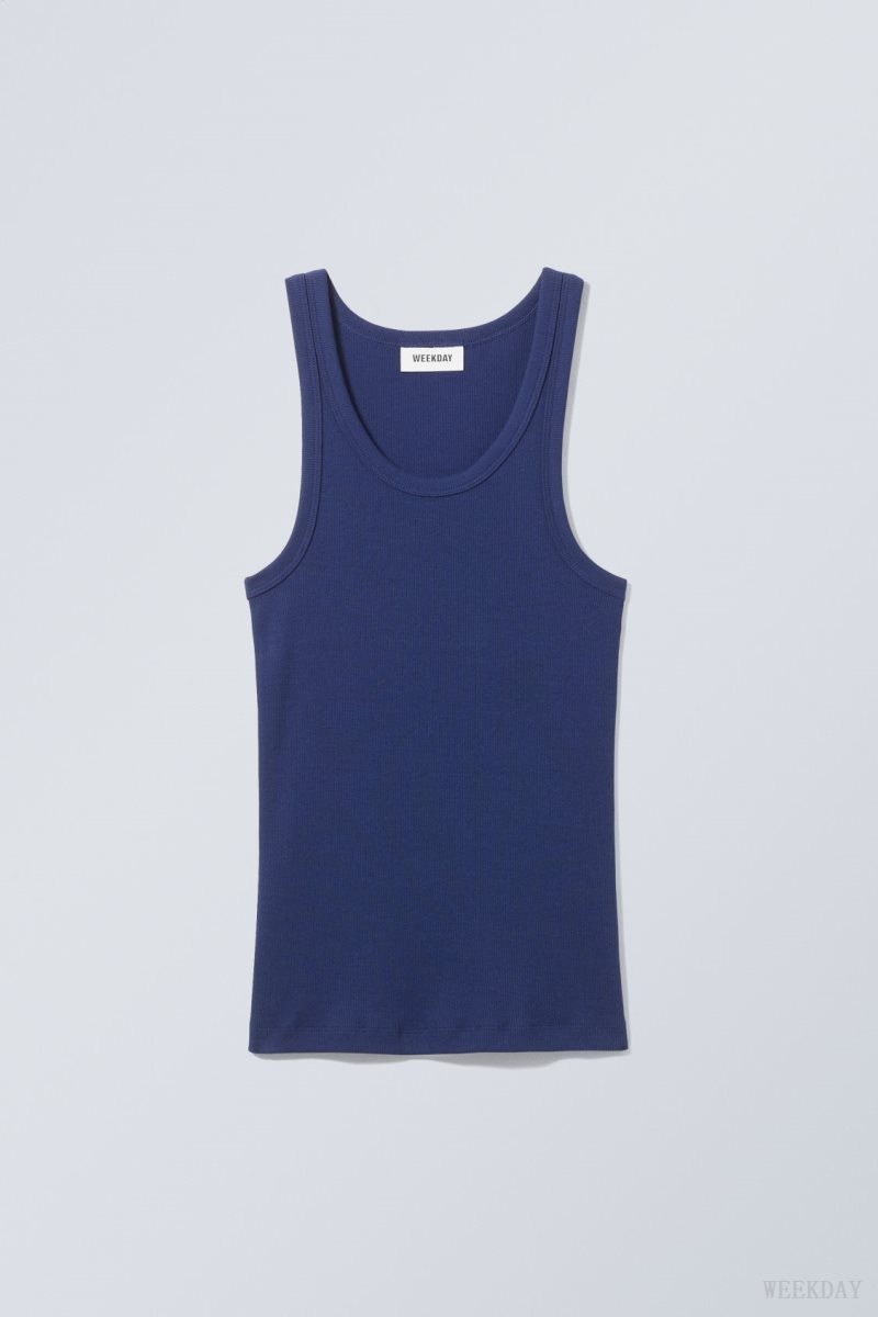 Weekday Close Fitted Tank Top Sötétkék | GKII3106