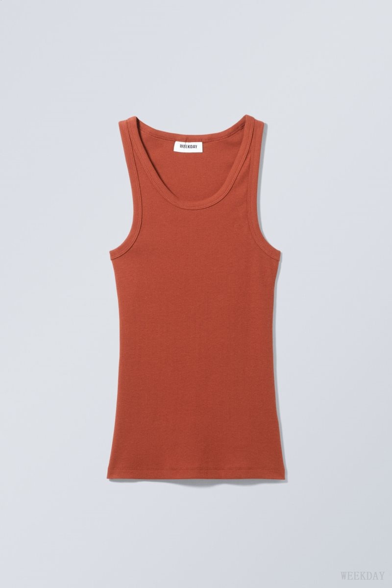 Weekday Close Fitted Tank Top Sötétnarancssárga | RXIS8174