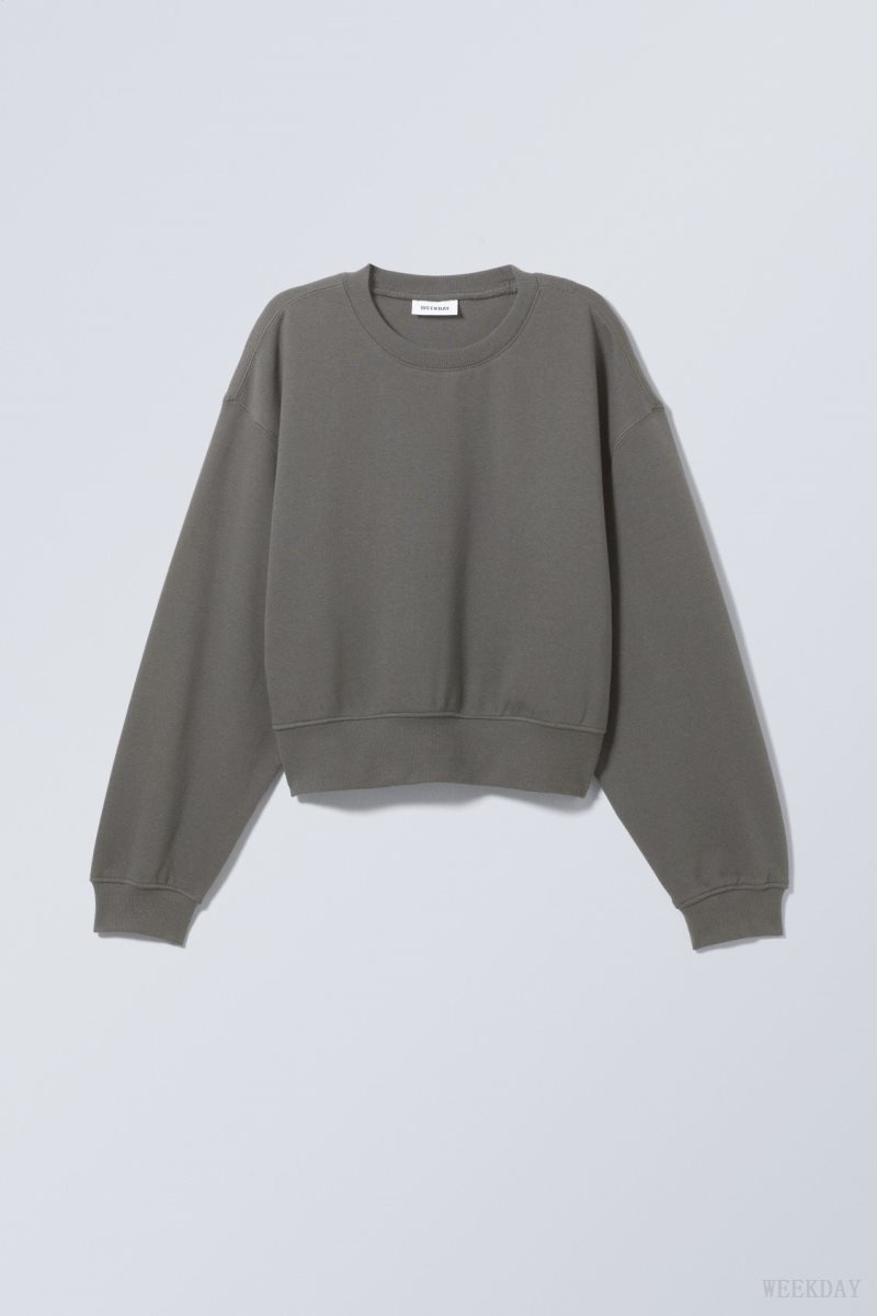 Weekday Crop Volume Sweatshirt Sötétszürke | XCRF9080