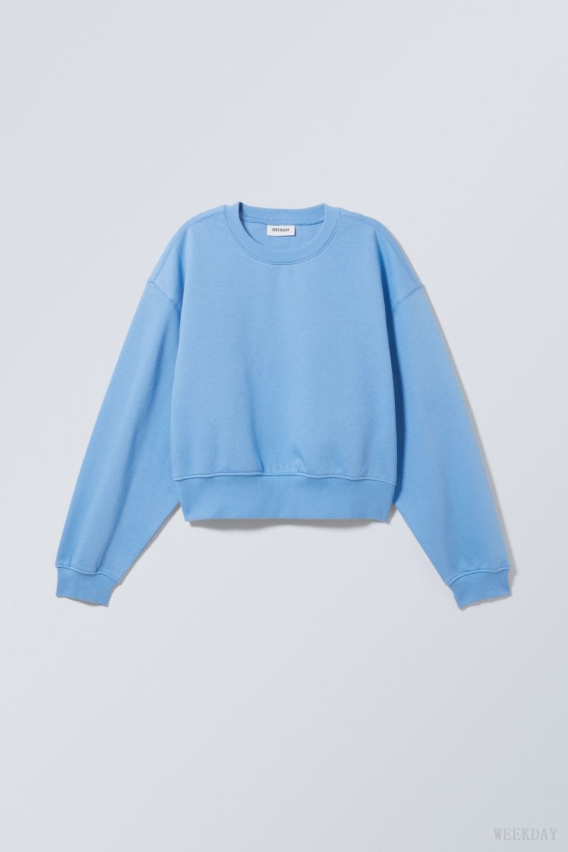 Weekday Crop Volume Sweatshirt Világos Kék | XJIG3772