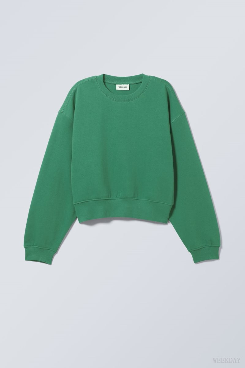 Weekday Crop Volume Sweatshirt Zöld | IXYK1191