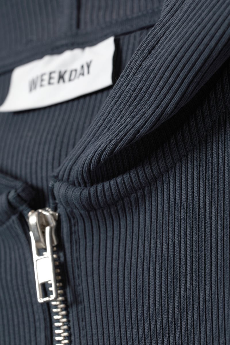 Weekday Cut Tight Zip Hoodie Sötétkék | HXOU3345