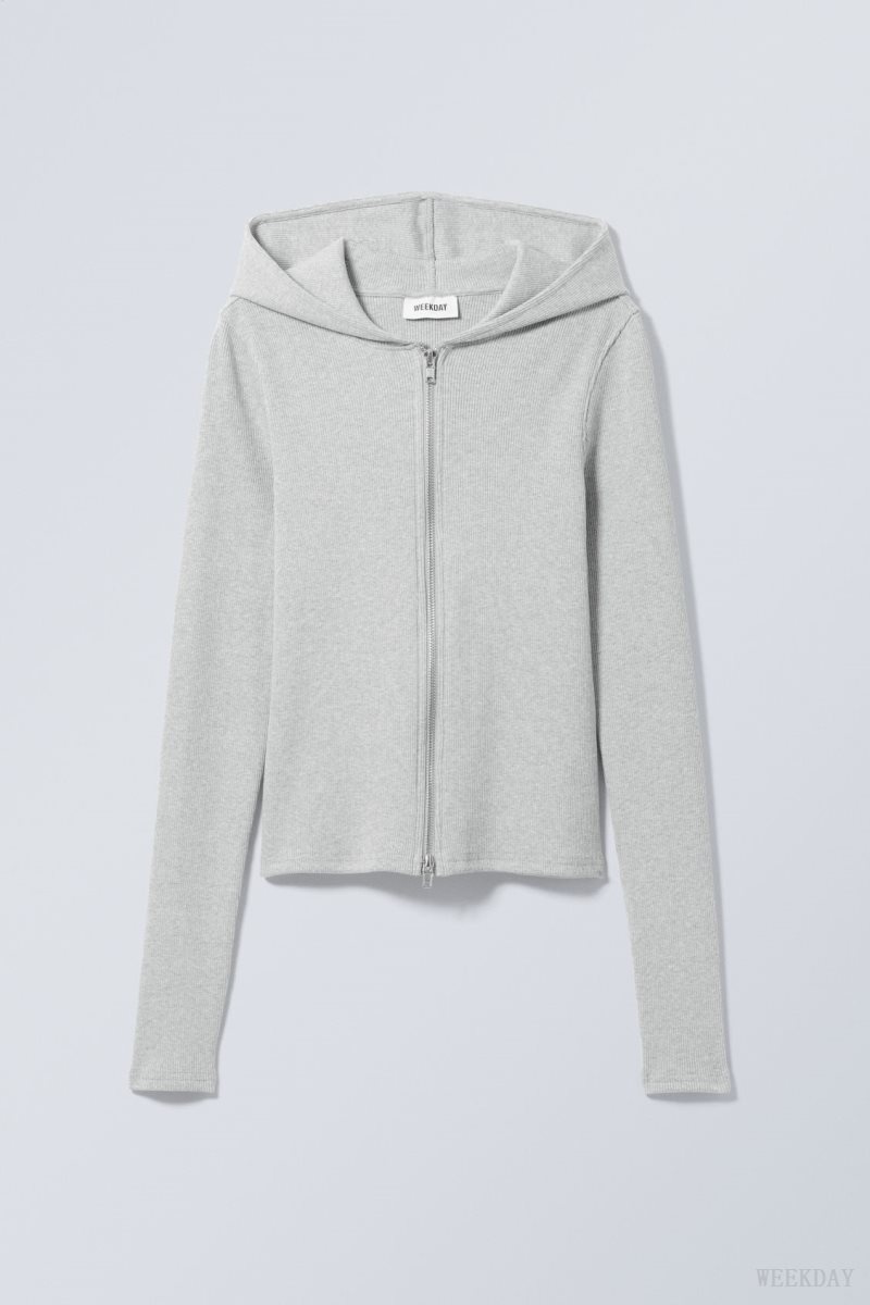 Weekday Cut Tight Zip Hoodie Szürke Barna | BBKC7622