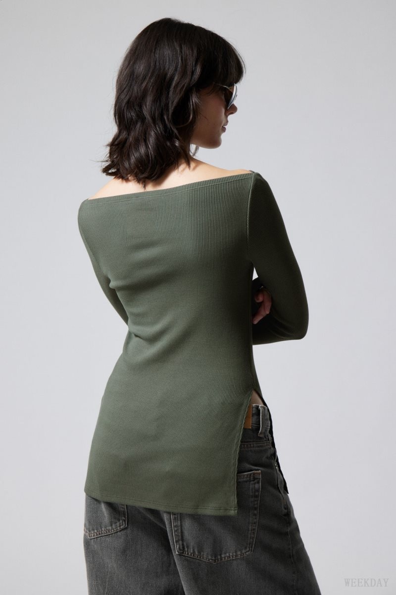 Weekday Cybele Slit Long Sleeve Khaki | LYBO5691