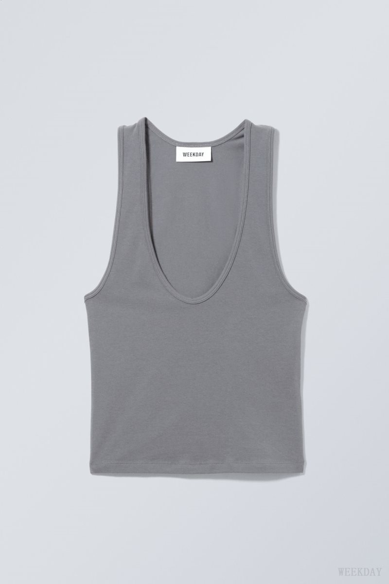 Weekday Deep U-Neck Tank Top Sötétszürke | MXQP3630