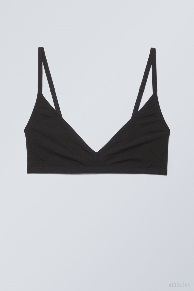 Weekday Dylan Mesh V-neck Bra Melltartó Fekete | LVZA1688