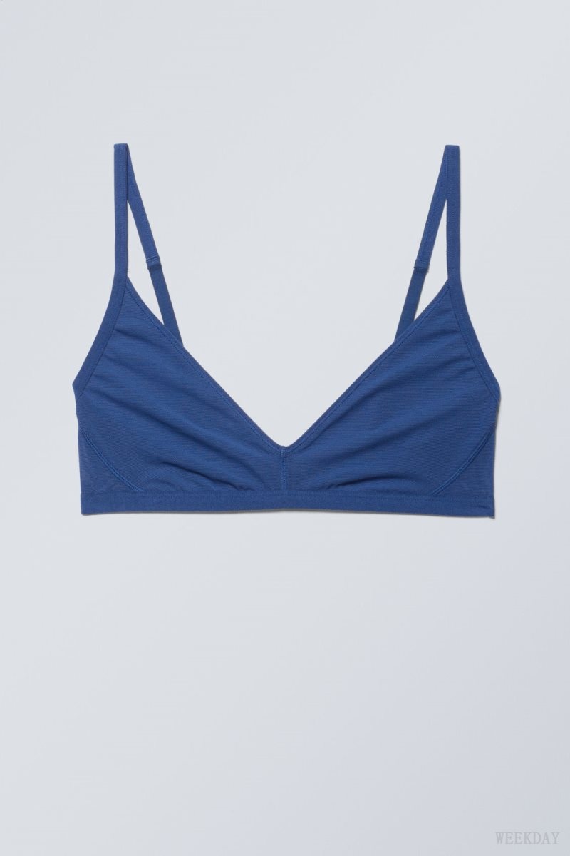 Weekday Dylan Mesh V-neck Bra Melltartó Kék | JLEZ2624