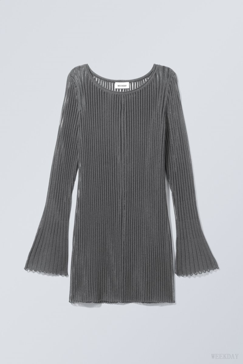 Weekday Eleana Sheer Rib Knit Mini Ruha Sötétszürke | RYCM0502