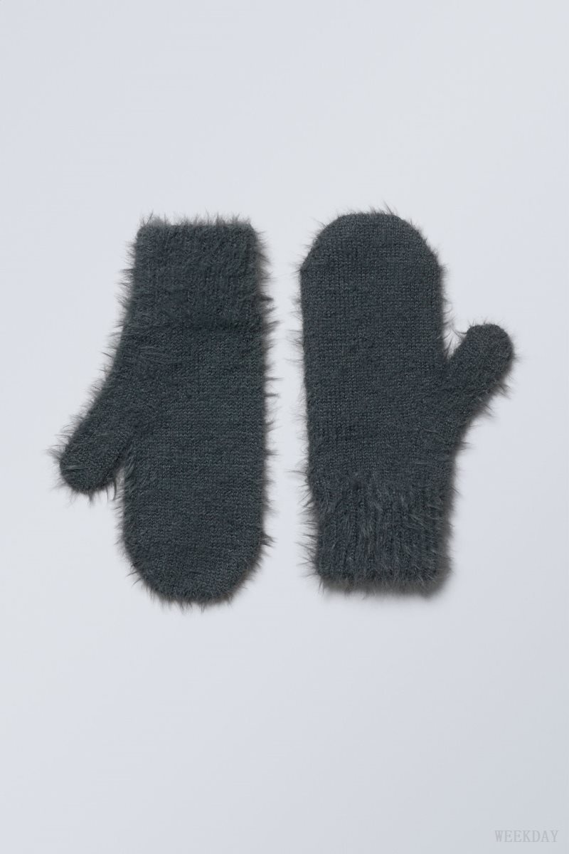 Weekday Ella Hairy Knit Mittens Fekete | UXTW5781