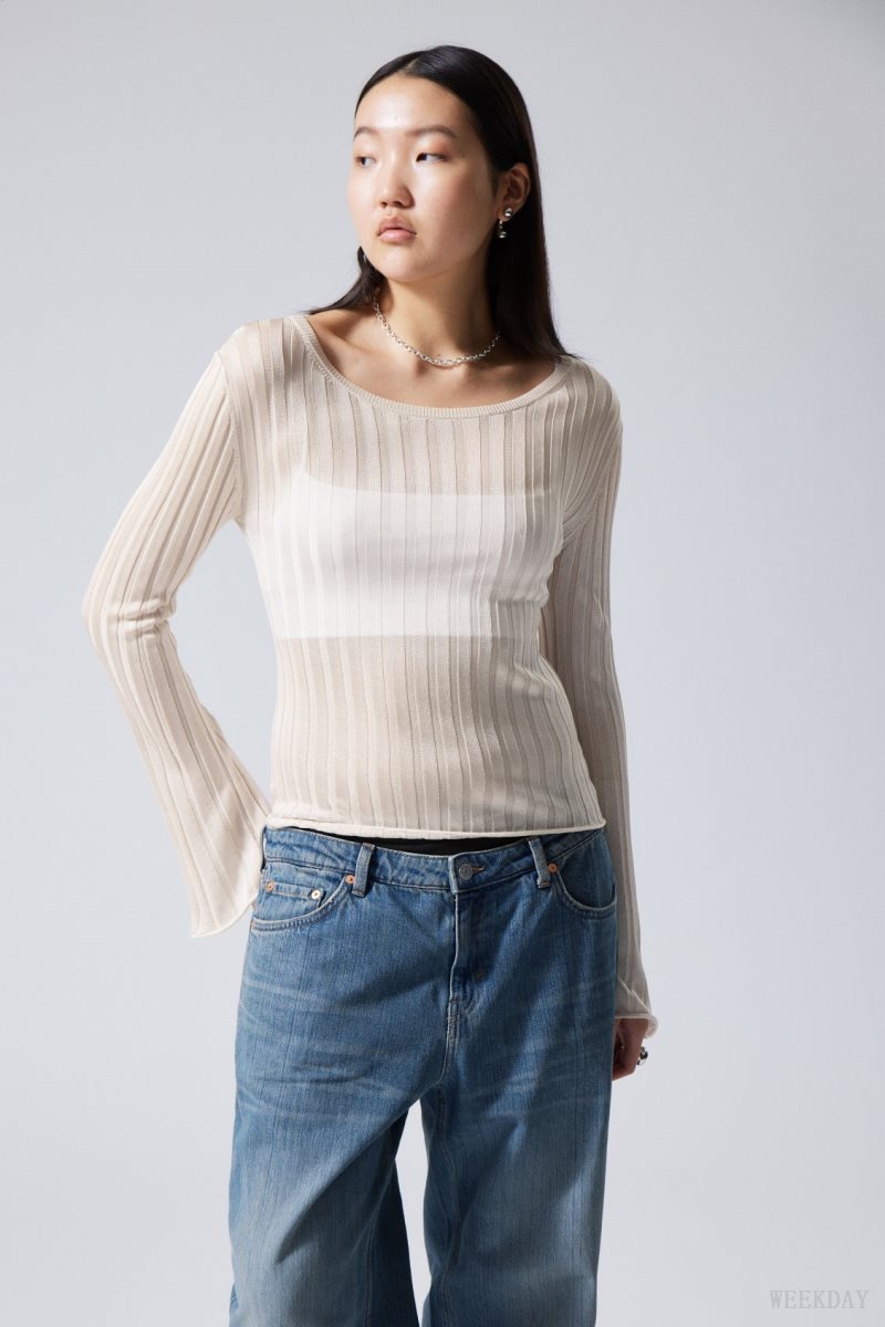 Weekday Enora Sheer Knit Long Sleeve Top Világos | LVAM6102