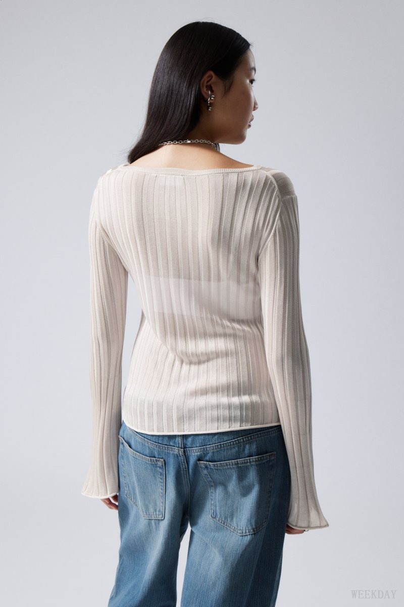 Weekday Enora Sheer Knit Long Sleeve Top Világos | LVAM6102