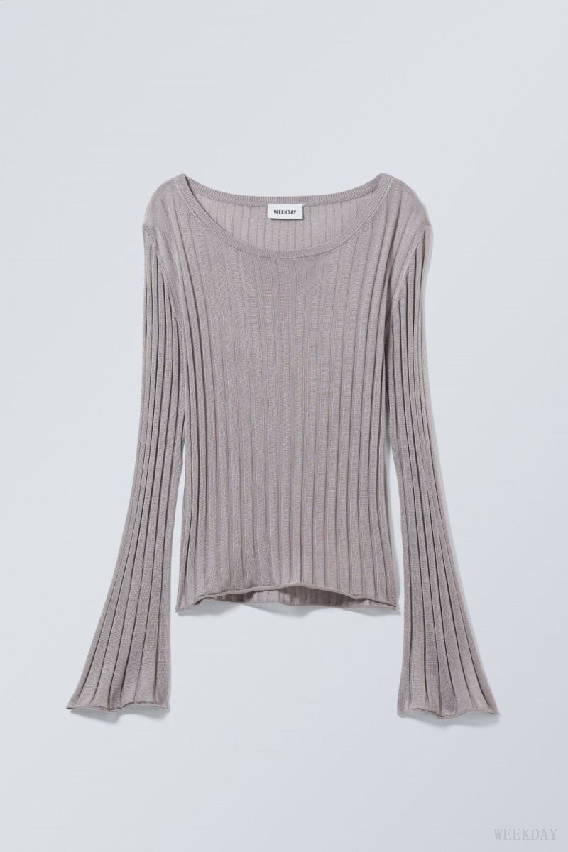 Weekday Enora Sheer Knit Long Sleeve Top Világos Szürke | JRTV2997