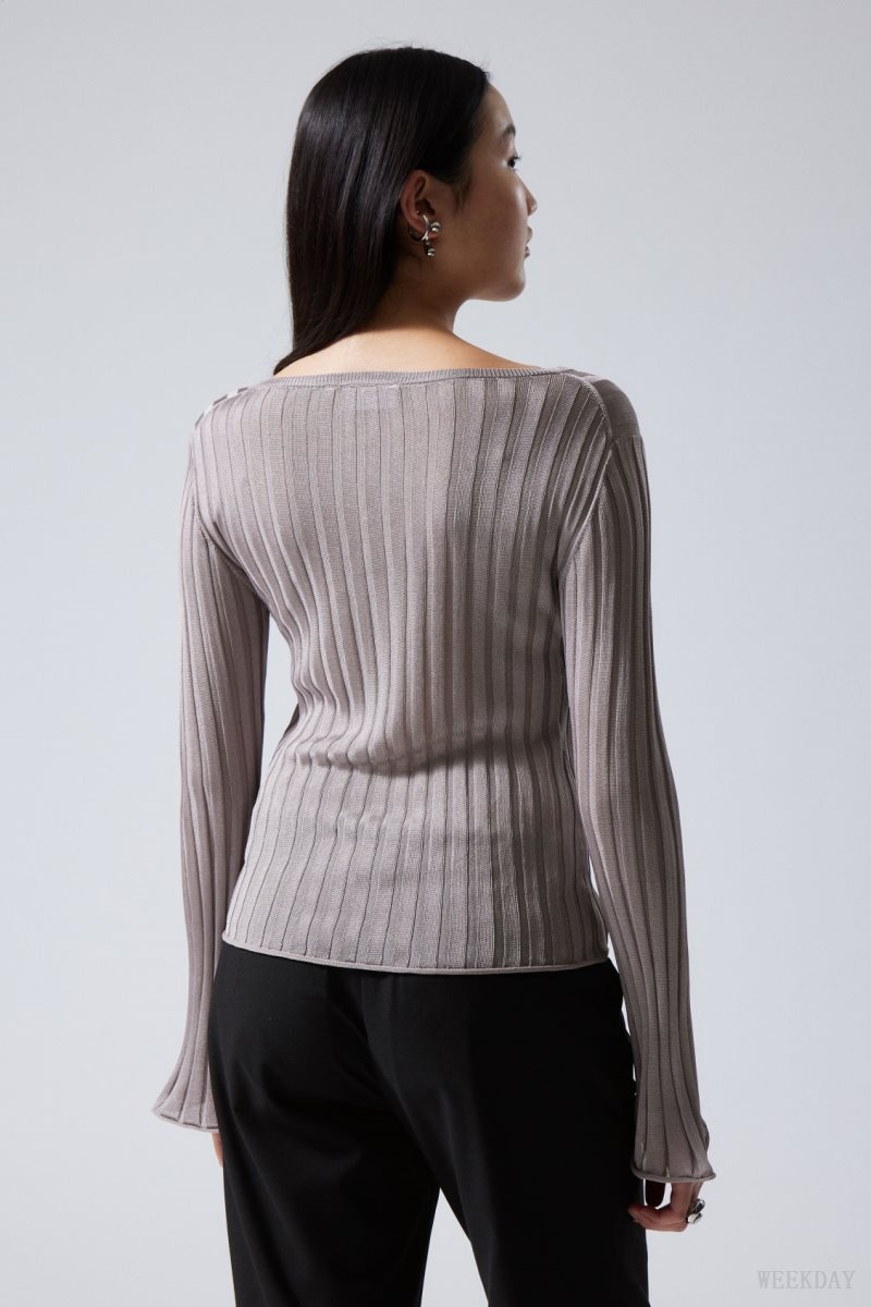 Weekday Enora Sheer Knit Long Sleeve Top Világos Szürke | JRTV2997