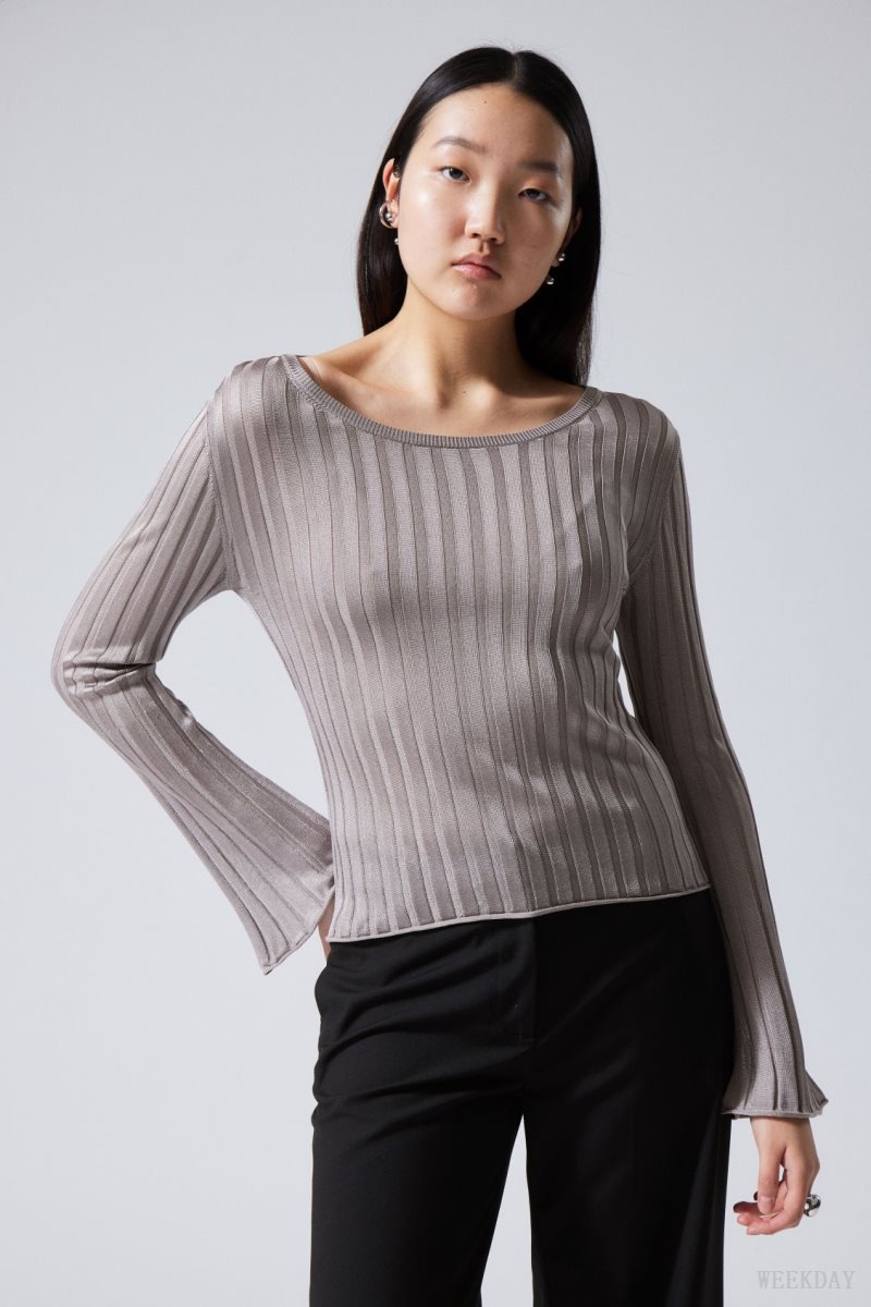 Weekday Enora Sheer Knit Long Sleeve Top Világos Szürke | JRTV2997