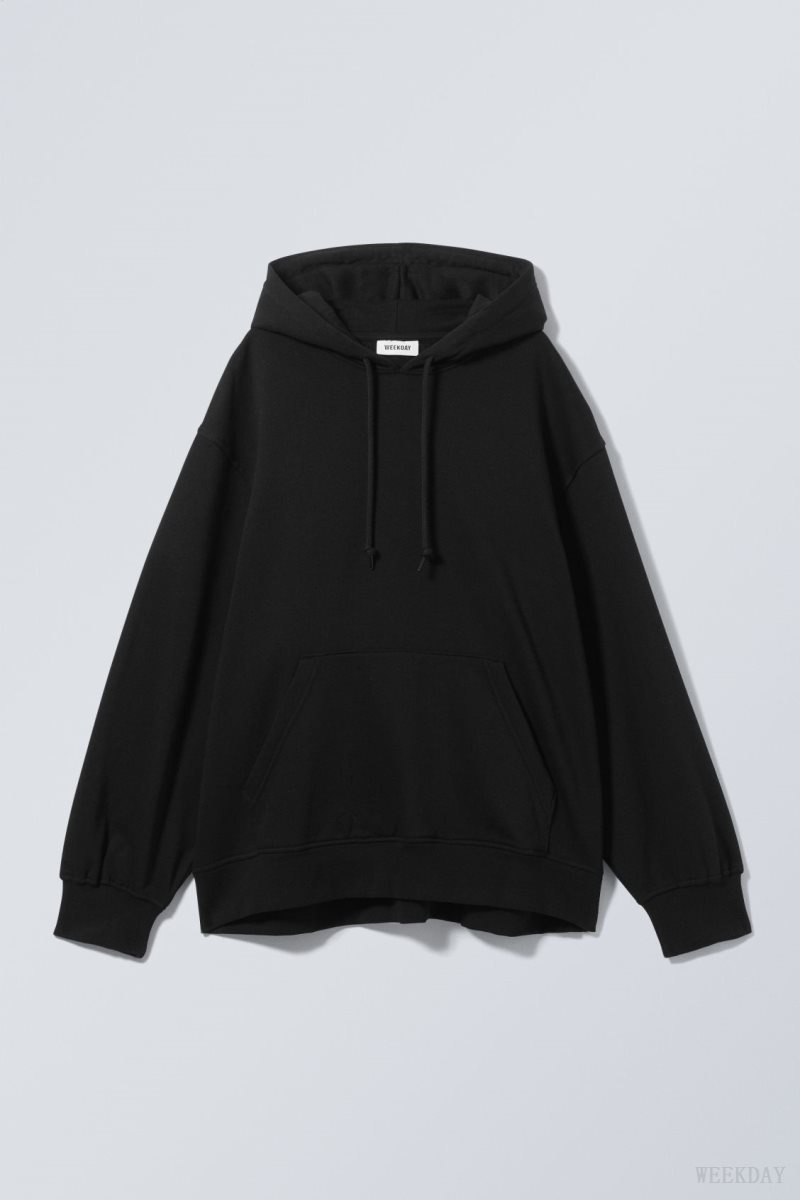 Weekday Essence Relaxed Hoodie Fekete | OGZK2102