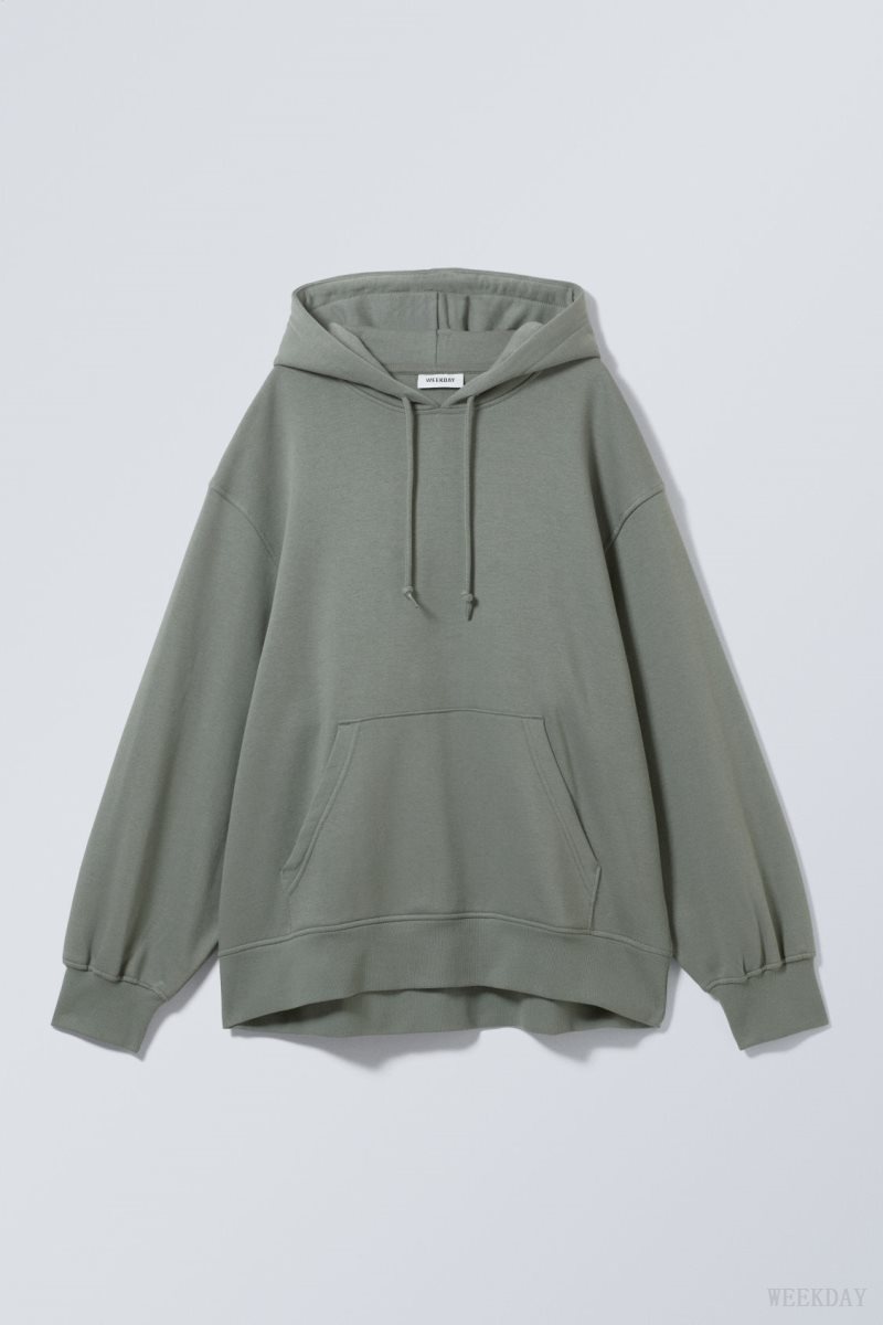 Weekday Essence Relaxed Hoodie Olivazöld Zöld | UBZP8854