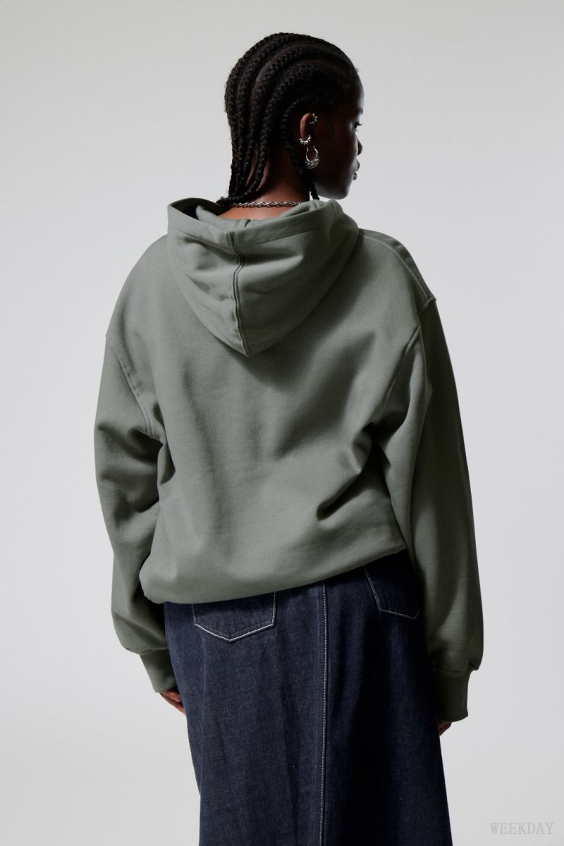 Weekday Essence Relaxed Hoodie Olivazöld Zöld | UBZP8854