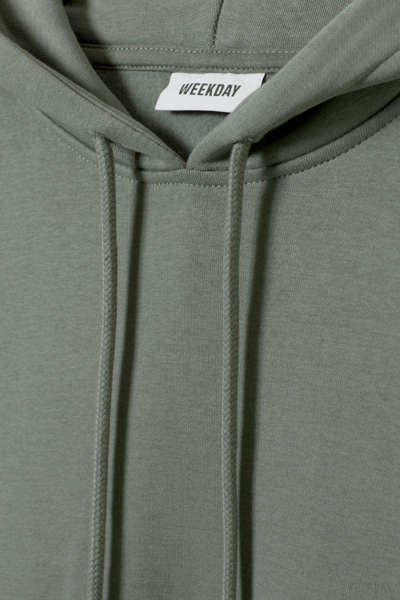 Weekday Essence Relaxed Hoodie Olivazöld Zöld | UBZP8854