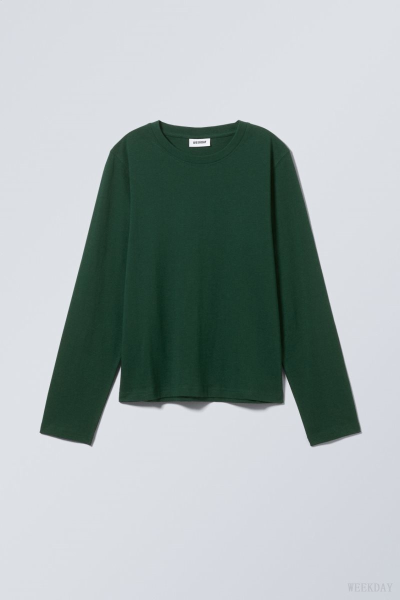 Weekday Essence Standard Long Sleeve Sötétzöld | XDTJ7967