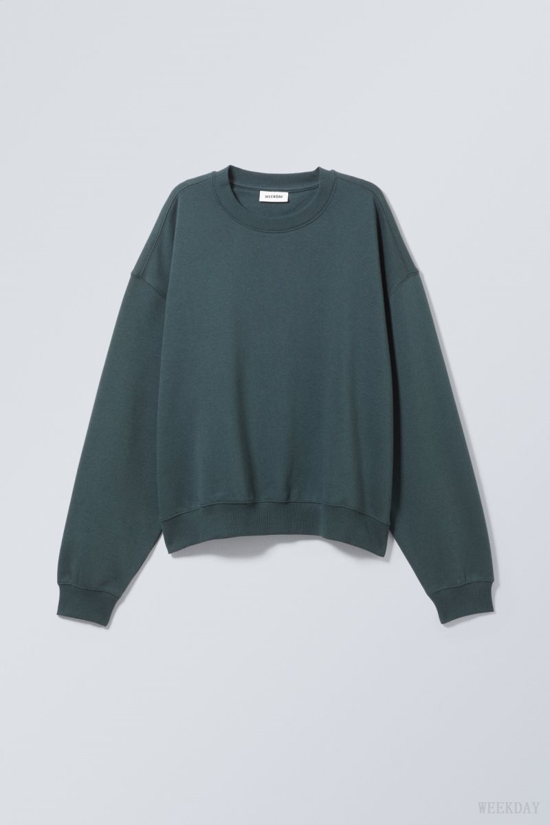 Weekday Essence Standard Sweatshirt Sötéttürkiz | JIQP8155