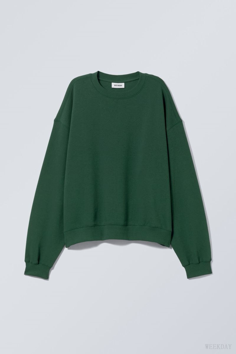 Weekday Essence Standard Sweatshirt Sötétzöld | ZYQG2646