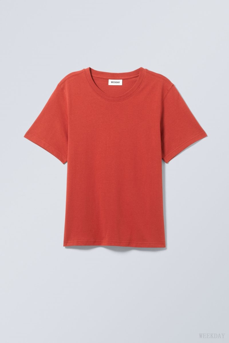 Weekday Essence Standard T-shirt Piros | UTFC0324