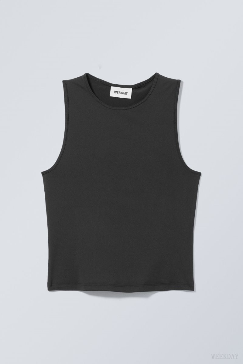 Weekday Fine Fitted Tank Top Fekete | SYBQ0832