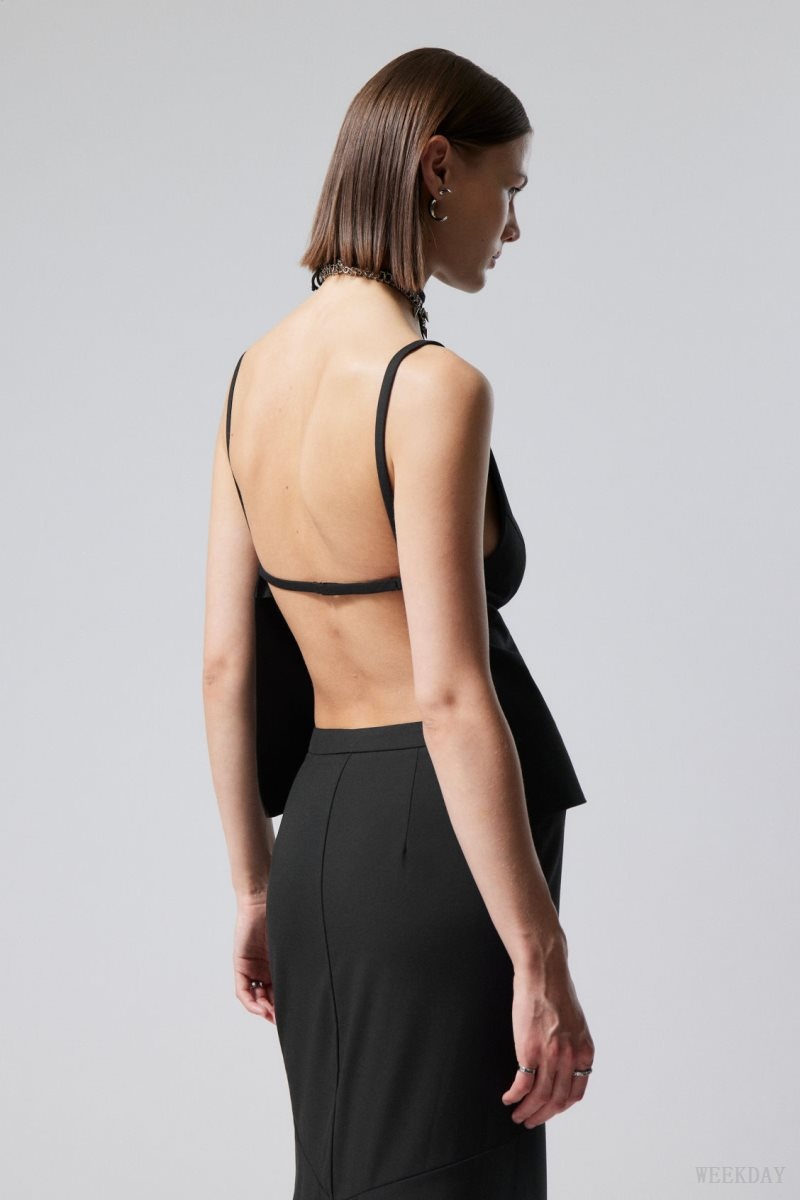 Weekday Fleur Suiting Open Back Top Fekete | RLTB3129