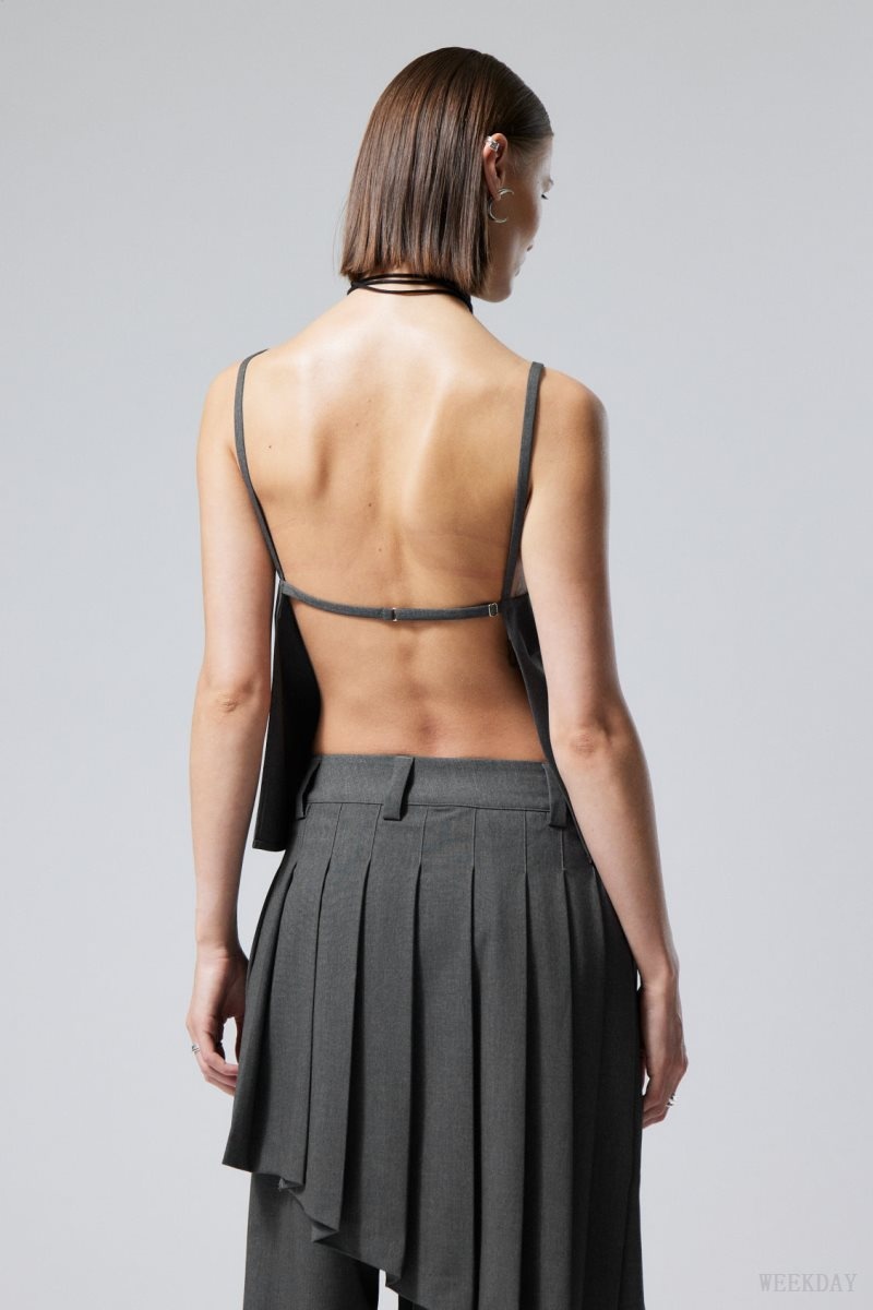 Weekday Fleur Suiting Open Back Top Szürke | JBIN8186