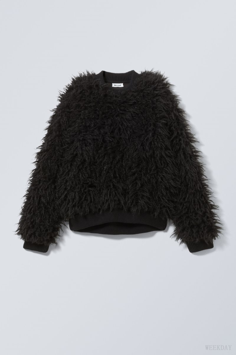 Weekday Fluffy Faux Fur Sweatshirt Fekete | EFIY3577