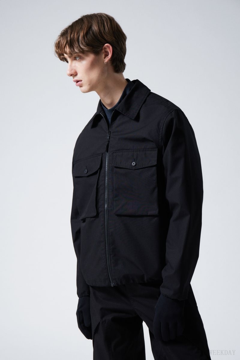 Weekday Frank Cargo Pocket Jacket Fekete | SULB3167