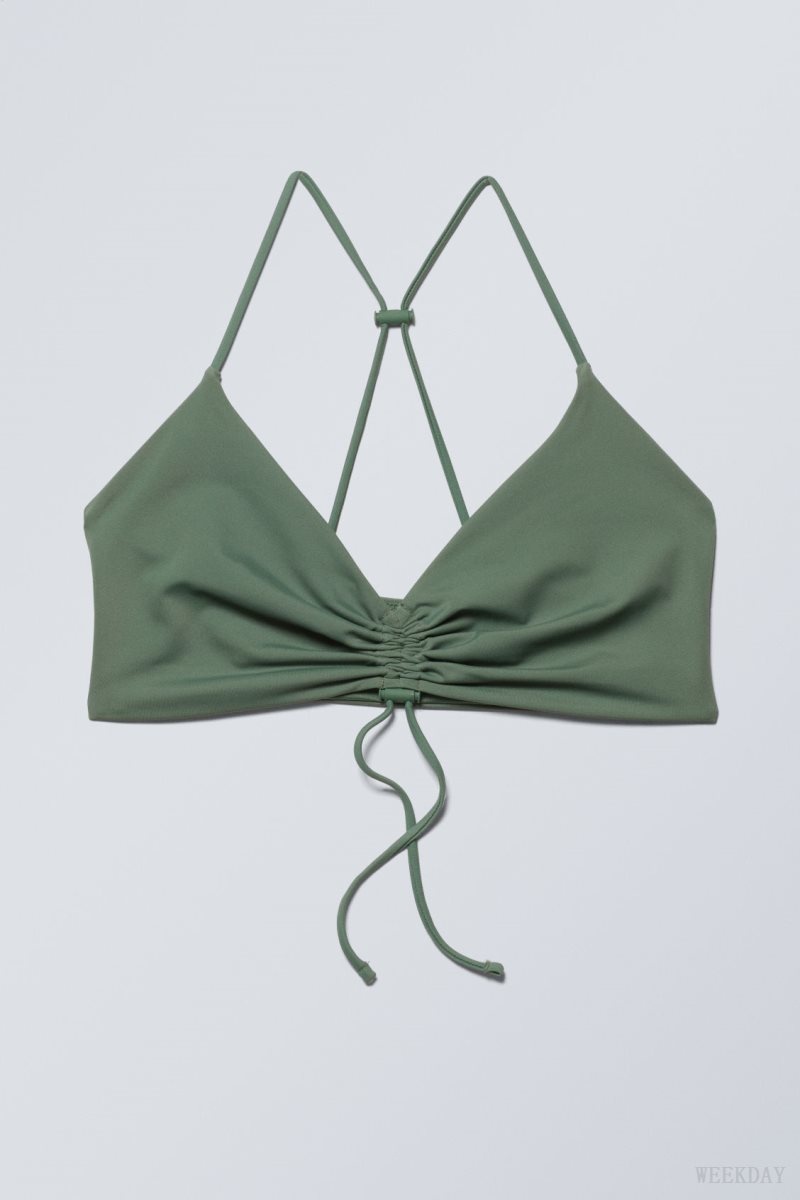 Weekday Gathered Bikini Top Olivazöld Zöld | VBOG7165