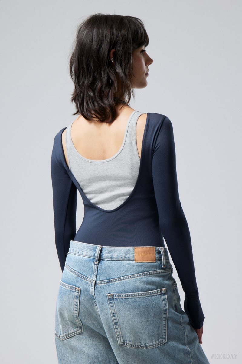 Weekday Gizem Open Back Long Sleeve Top Sötétkék | YHXH4265