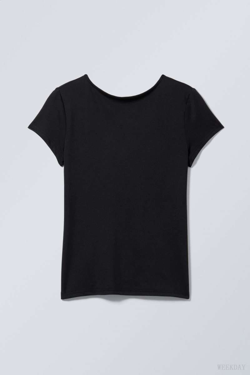 Weekday Gizem Open Back T-shirt Fekete | TXPO9117