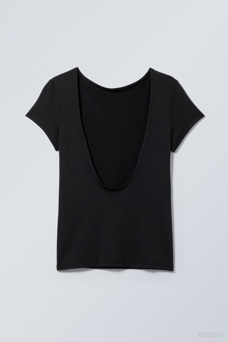 Weekday Gizem Open Back T-shirt Fekete | TXPO9117