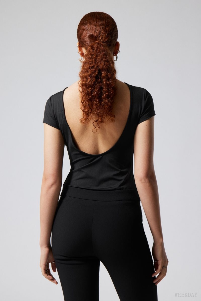 Weekday Gizem Open Back T-shirt Fekete | TXPO9117