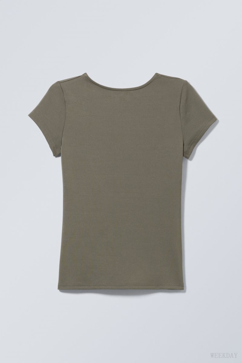 Weekday Gizem Open Back T-shirt Sötétkhaki Zöld | HSIL1075