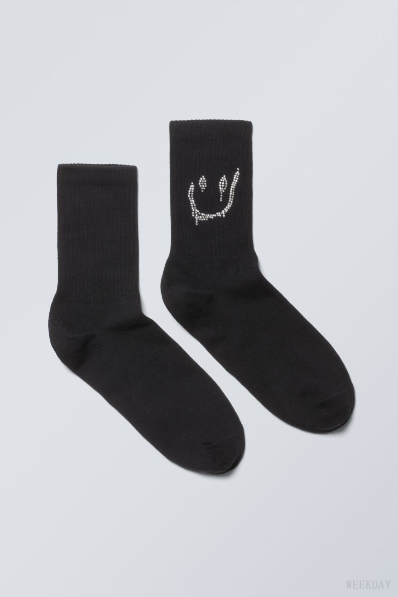 Weekday Grafika Sport Sock Fekete | CQMI9419